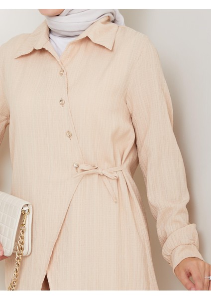 Kadın Kuşaklı Düğmeli Çilek Kumaş Bej Ikili Takım indirimleri