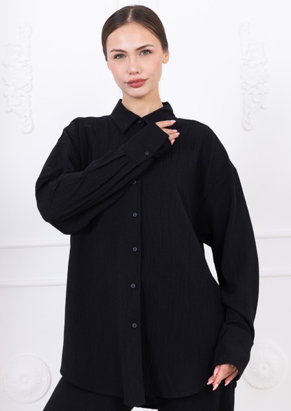 Gofre Kadın Gömlek Pantolon Ikili Takım modelleri