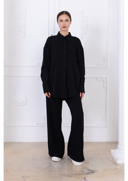 Gofre Kadın Gömlek Pantolon Ikili Takım indirimleri