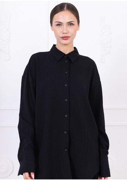 Gofre Kadın Gömlek Pantolon Ikili Takım