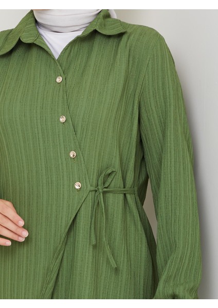 Kadın Kuşaklı Düğmeli Çilek Kumaş Yeşil Ikili Takım indirimleri