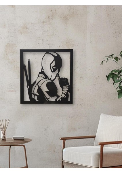 Deadpool Figür Dekoratif Siyah Ahşap Tablo, Siyah Duvar Süsü, Mdf Tablo