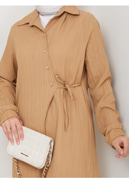 Kadın Kuşaklı Düğmeli Çilek Kumaş Vizon Ikili Takım indirimleri