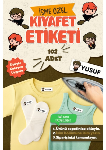 Kıyafet Etiketi - Okul Kıyafetlerine Kişiye Özel 30 Saniyede Kolay Uygulama Yıkanabilir - Harry