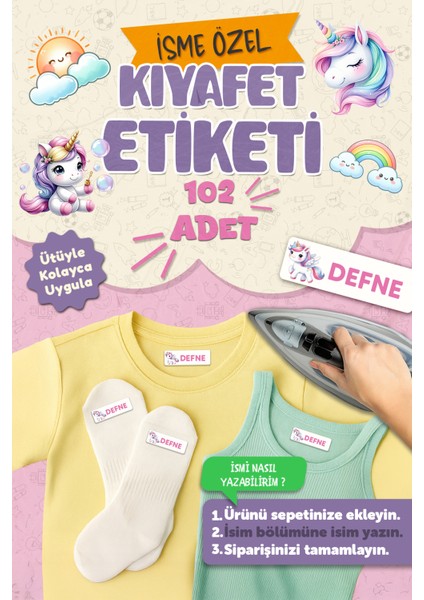 Kıyafet Etiketi - Okul Kıyafetlerine Kişiye Özel 30 Saniyede Kolay Uygulama Yıkanabilir - Unicorn 2