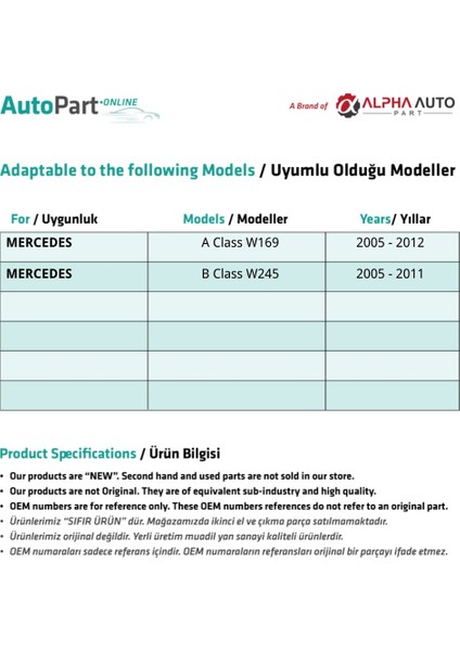 Mercedes A B Class W169 W245 Sunroof Plastik Tamir Seti modelleri