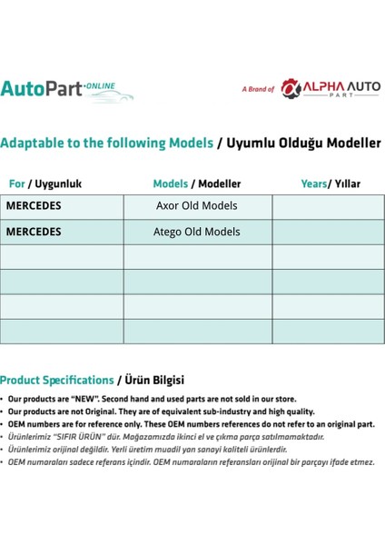 Mercedes Axor Eski Model İçin Içten Kapı Açma Teli (Sağ Taraf) modelleri