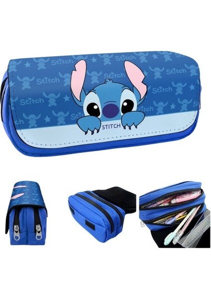 Çift Fermuarlı Stitch Geniş Kapasiteli Büyük Boy Kalem Kutusu