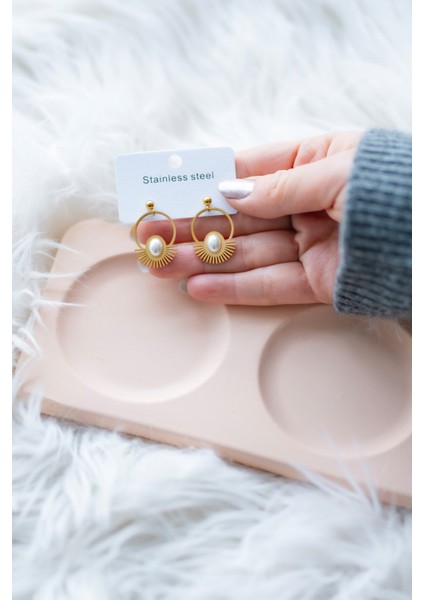 İnci Detay Çelik Küpe