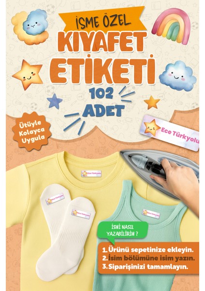 Kıyafet Etiketi - Okul Kıyafetlerine Kişiye Özel 30 Saniyede Kolay Uygulama Yıkanabilir - Yıldızlar