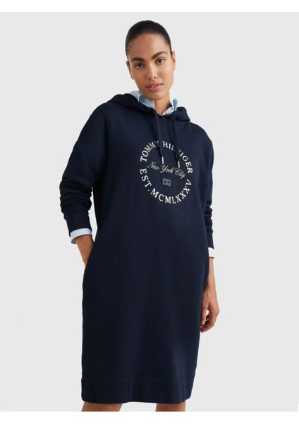 Baskı Kapşonlu Pamuklu Elbise fiyatları