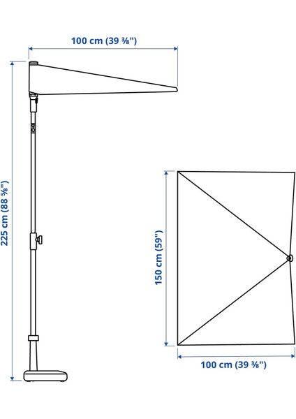Lılleö Güneş Şemsiyesi Gri 150 x 100 cm Uv Korumalı Balkon Bahçe Uyumlu Katlanabilir fiyatları