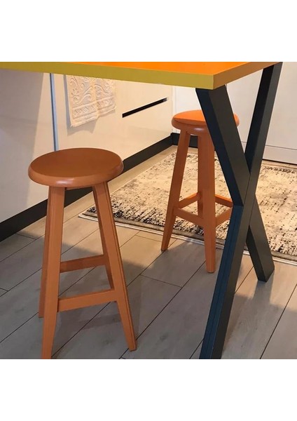 Taburecity-Ahşap Turuncu Renk Tabure -80 cm -1 Adet