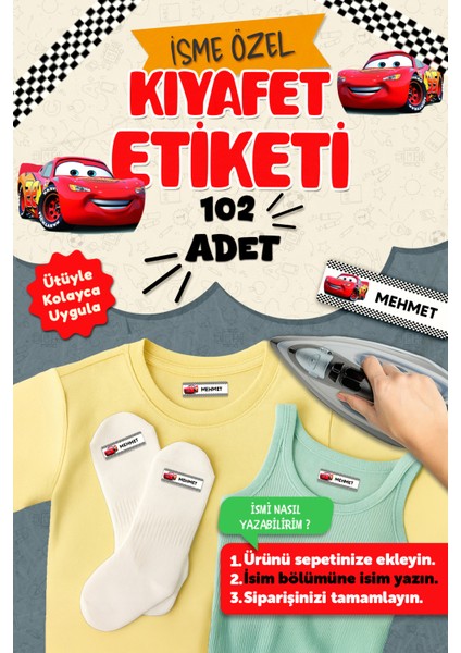 Kıyafet Etiketi - Okul Kıyafetlerine Kişiye Özel 30 Saniyede Kolay Uygulama Yıkanabilir Arabalar