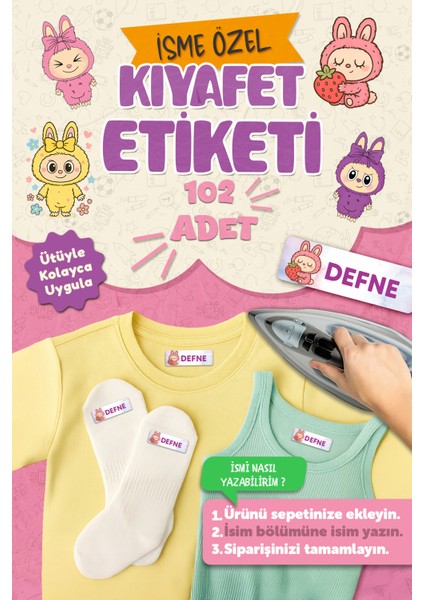 Kıyafet Etiketi - Okul Kıyafetlerine Kişiye Özel 30 Saniyede Kolay Uygulama Yıkanabilir - Labubo