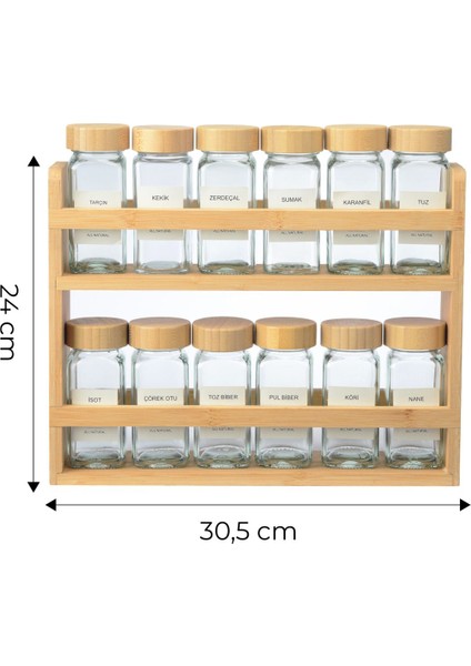 12' Li Ahşap Standlı Bambu Kapaklı Kare Baharatlık Seti 100 ml - Standlı Bambu Baharatlık fiyatları