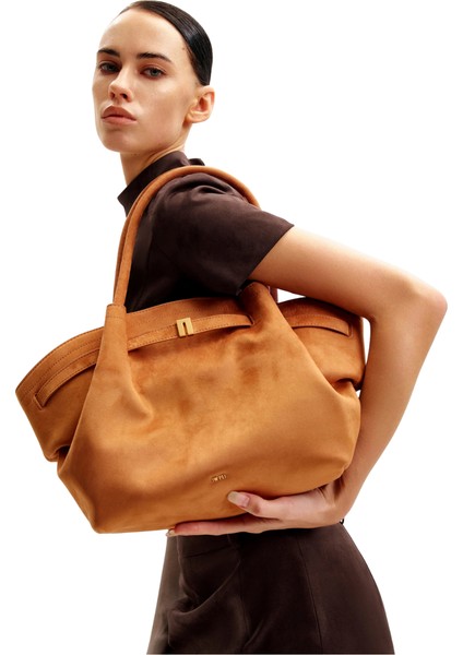 Kahverengi Hana Suni Süet Orta Boy Tote Çanta modelleri