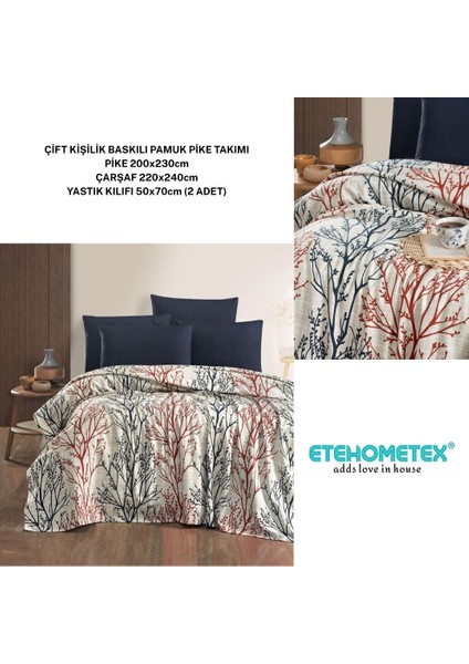 Etehometex Çift Kişilik Baskılı Pamuk Pike Takımı