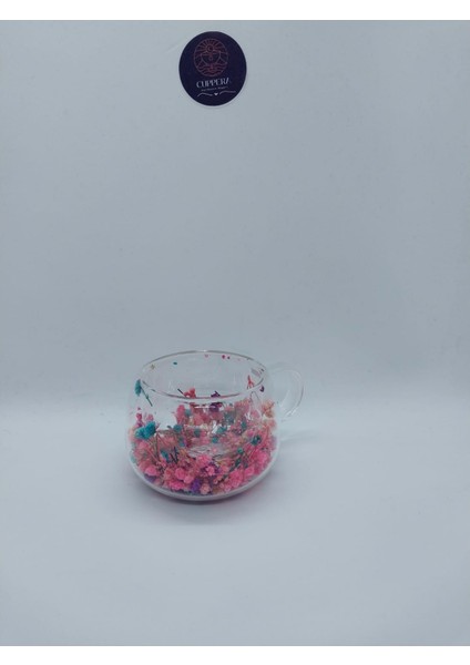 Isıya Dayanıklı Çift Cidarlı Kurutulmuş Canlı Çiçekli Mor Mavi Kupa fırsatları