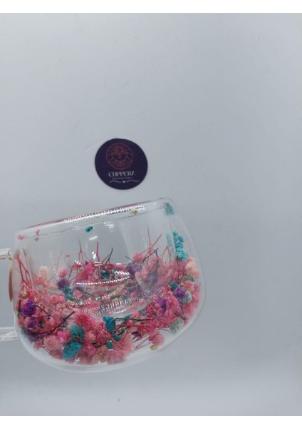 Isıya Dayanıklı Çift Cidarlı Kurutulmuş Canlı Çiçekli Mor Mavi Kupa indirimleri