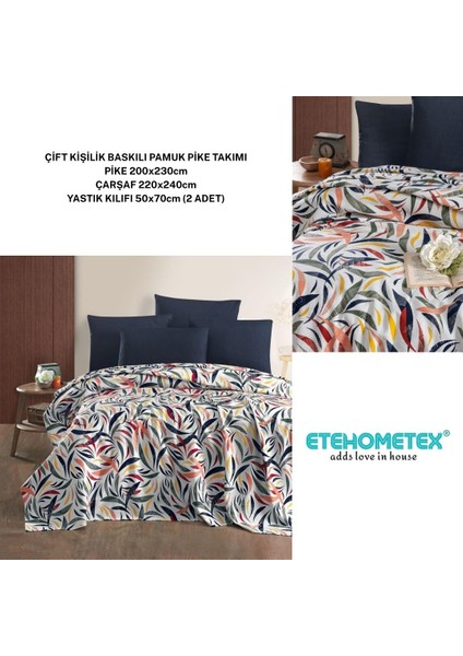 Etehometex Çift Kişilik Baskılı Pamuk Pike Takımı