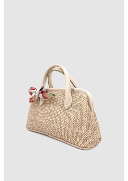 Peyli Fular Detaylı Çapraz Askılı Hasır El Çantası Krem fiyatları