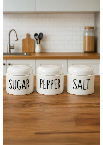 3’lü Porselen Salt Pepper Sugar Baharatlık Kavanoz Seti - Tuz, Biber, Kekik Saklama Kabı fiyatları