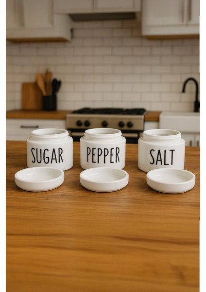 3’lü Porselen Salt Pepper Sugar Baharatlık Kavanoz Seti - Tuz, Biber, Kekik Saklama Kabı indirimleri