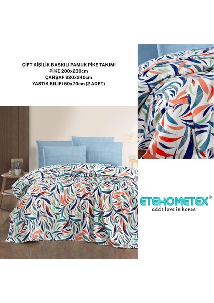 Etehometex Çift Kişilik Baskılı Pamuk Pike Takımı