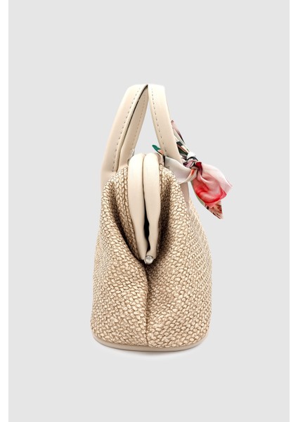 Peyli Fular Detaylı Çapraz Askılı Hasır El Çantası Krem fırsatları