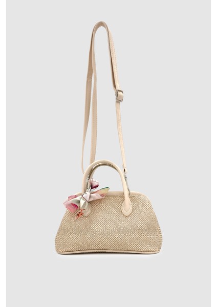 Peyli Fular Detaylı Çapraz Askılı Hasır El Çantası Krem indirimleri