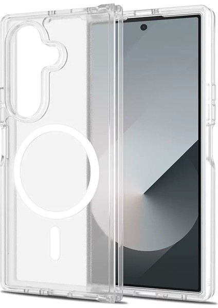 Galaxy Z Fold 7 Kılıf M-Safe Şarj Özellikli Şeffaf Sert Pc Zore Embos Kapak