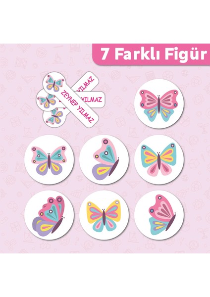 Kelebek Temalı Kişiye Özel Isimli Defter Kalem Okul Etiketi, Yırtılmaz Pvc Etiket, Sudan Etkilenmez fiyatları