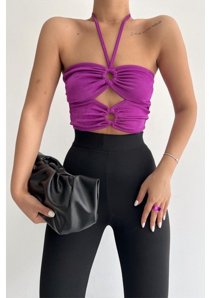 Halka Tokalı Cut Out Top Bluz Mor - 1514.9135.