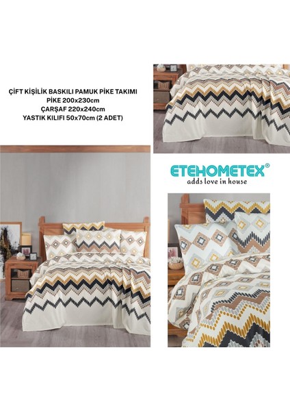 Etehometex Çift Kişilik Baskılı Pamuk Pike Takımı