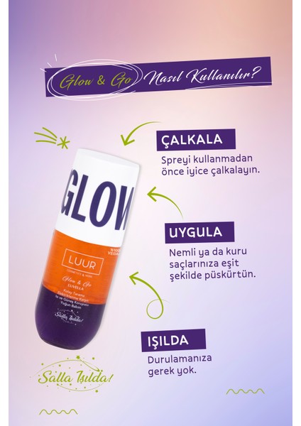 Glow & Go Luvella Çift Fazlı Saç Bakım Spreyi Canlandırıcı Etki, Kolay Tarama, Güneş Koruma 100 ml modelleri