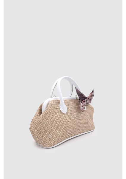 Peyli Fular Detaylı Çapraz Askılı Hasır El Çantası Beyaz fiyatları