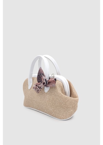 Peyli Fular Detaylı Çapraz Askılı Hasır El Çantası Beyaz modelleri