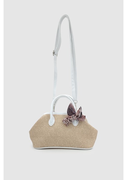 Peyli Fular Detaylı Çapraz Askılı Hasır El Çantası Beyaz indirimleri