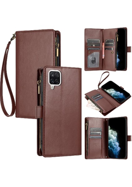 Samsung Galaxy A12/M12 Cüzdan Fermuar Pu Deri Kart Yuvaları Flip Case (Yurt Dışından)