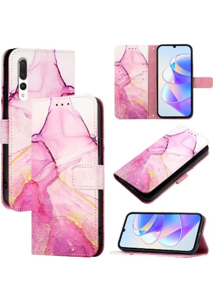 Huawei P20 Pro Pu Deri Cüzdan Mermer Desen Kickstand Için Kılıf (Yurt Dışından)