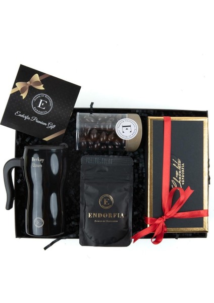 Hediyelik-Termos Bardak - Yılbaşı Kutusu Bitter Madlen Çikolata - Bitter Draje 100 gr - Endorfia Filtre Kahve 40 gr