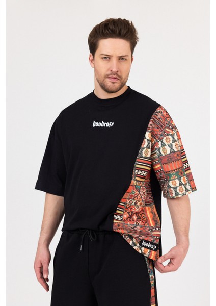 Erkek Ön ve Kol Garnili T-Shirt Oversize