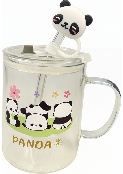 Panda Desenli Cam Kupa Panda 3lü