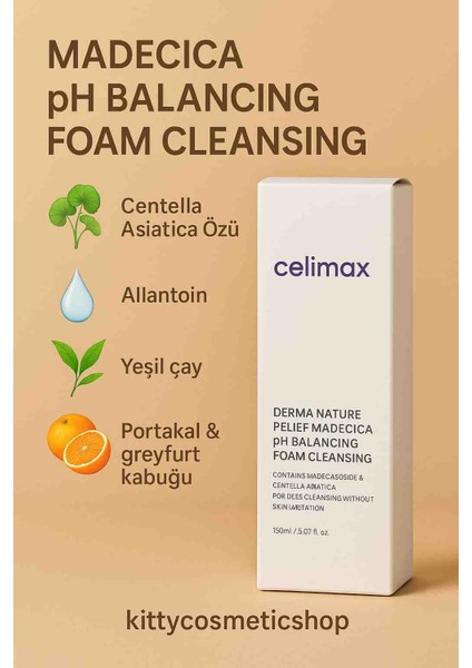 Derma Nature Relief Madecica Ph Balancing Foam Temizleme Köpüğü 150 ml