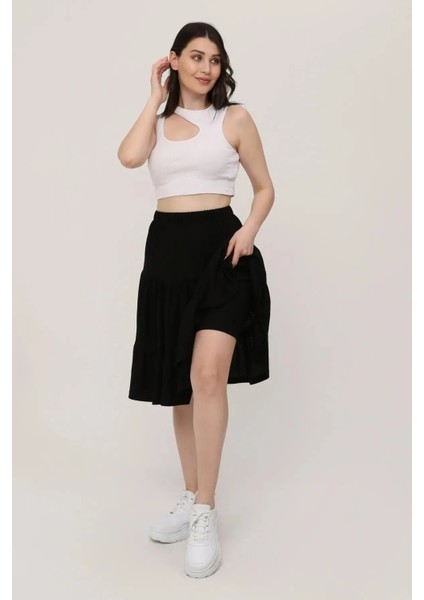Viskon Kumaş Siyah Midi Boy Şort Etek modelleri