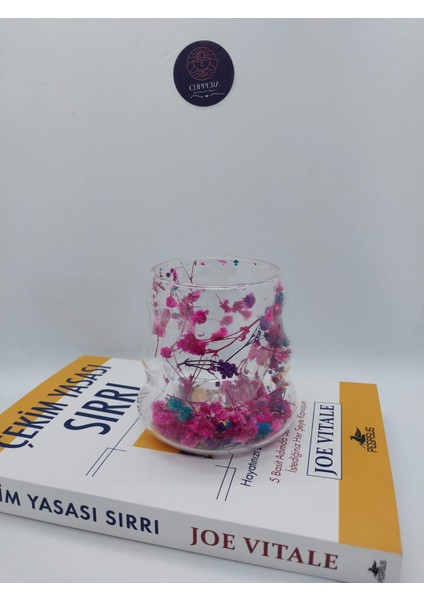 Isıya Dayanıklı Çift Cidarlı Canlı Kurutulmuş Çiçekli Cam Kahve Kupası