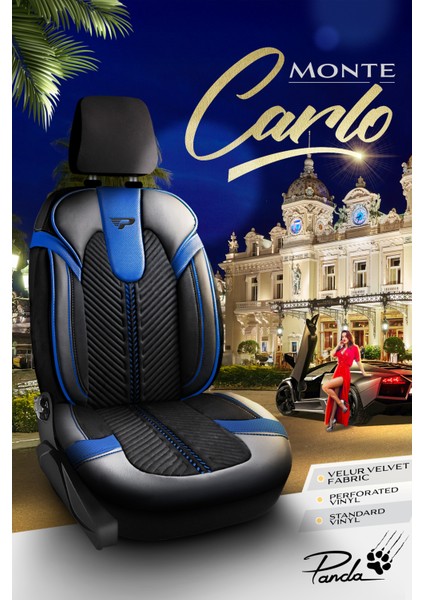 Panda Monte Carlo Serisi Velor Kadife Kumaş Oto Koltuk Kılıfı - Tam Set fiyatları