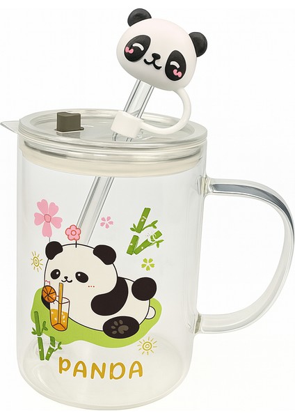 Panda Desenli Cam Kupa Panda