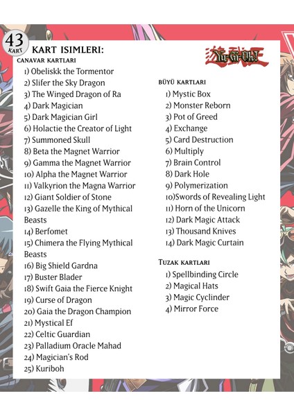 Yu-Gi-Oh! Yugi Muto Destesi 43 Parça Kahverengi Kağıt Kartlar Türkiye Menşeli indirimleri
